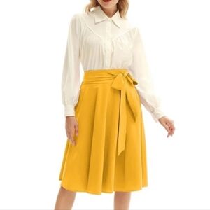 NWT Belle Poque A Line Tie Waist Skirt Marigold Yellow Pin Up Rockabilly 50s SM